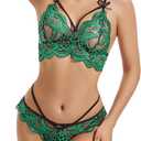 Women Sexy Lingerie Set Lace Floral Lingerie 2 Pieces Set Sexy Bra and Panty Set for Women (Green, XL)