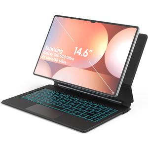 for Samsung Galaxy Tab S10 Ultra S9 Ultra S8 Ultra Keyboard Case 14.6'' Magic-Style Floating Cantilever Magnetic Stand, Dex Mode, 3-Level 7 Color Backlit, Built-in trackpad Matte Black