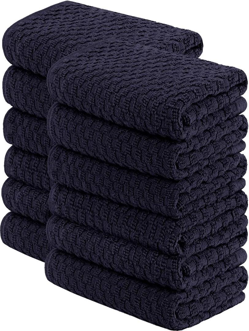 Wealuxe Super Absorbent Kitchen Towels 12 Pack - Premium 100% Cotton Kitchen Towels, 450GSM Thick Machine Washable Navy Dish Towels for Kitchen Drying, Cleaning, Dobby Weave, Unmatched Quality (15x26)