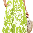 CCTOO Womens Boho Summer Dresses: Summer Casual Floral Sleeveless Spaghetti Strap V Neck Long Beach Maxi Dress with Pockets L