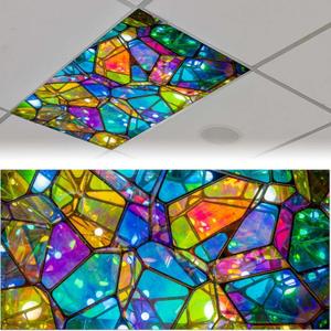 2 Pack Fluorescent Light Covers for Classroom - Color Geometry Magnetic Ceiling Light Cover Filters for School, Home, Office Drop Ceiling Lamp Decor, 4 X 2 Feet