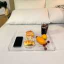 KEVLANG Clear Sturdy Acrylic Serving Tray with Handles-12x16Inch-Serving Coffee,Appetizer,Breakfast,Butler-Kitchen Countertop -Makeup Drawer Organizer-Vanity Table -Ottoman