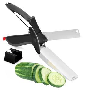 Cutting Board Scissors - 2 In 1 Stainless Steel Vegetable Scissors Cutting Board Knife, Dishwasher Safe, Safety Lock, Rust Resistant - Sharp Kitchen Scissors for Vegetables & Fruits