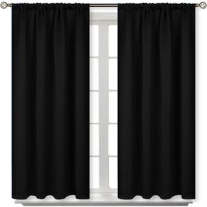 BGment Short Black Out Curtains for Bedroom Window 45 Inches Long - Black Thermal Insulated Drapes with Rod Pocket Room Darkeing Privacy Blinds for Kitchen Bathroom Window, 42 x 45 Inch, 2 Panels