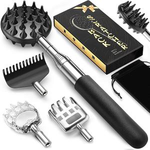 TUKUOS Telescoping Back Scratcher with 5 Detachable Scratching Heads, Rubber Handles, Anniversary Birthday Gifts for Men Women Back Scratcher for Men/Dad/Women/Adults (Regular, Black)
