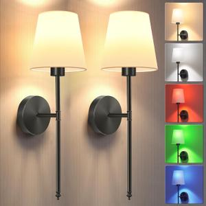 Battery Operated Wall Sconce Set of 2Black Wireless Wall Sconce with 5200mAh Dimmable Detachable Bulbs and Remote, 10 Colors Rechargeable Sconces Decor for Bedroom Living Room Hallway (24 inch)