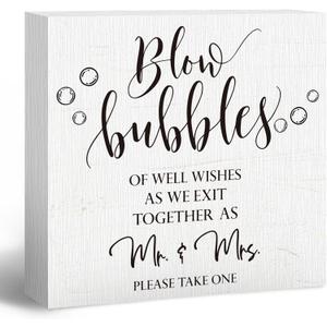 Wedding Decor, Wedding Bubbles Desk Decor, Rustic Wooden Sign, 5x5 inches (white-1)