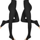 Compression Pantyhose for Women & Men 2 Pairs Open Toe 15-20mmHg Medical Graduated Compression Stockings Waist High Support Tights Opaque Leggings for Varicose Veins Edema Flight, Black L