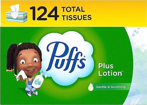 Puffs Plus Lotion Facial Tissue, 8  Family Box, 124 Tissues Per Box