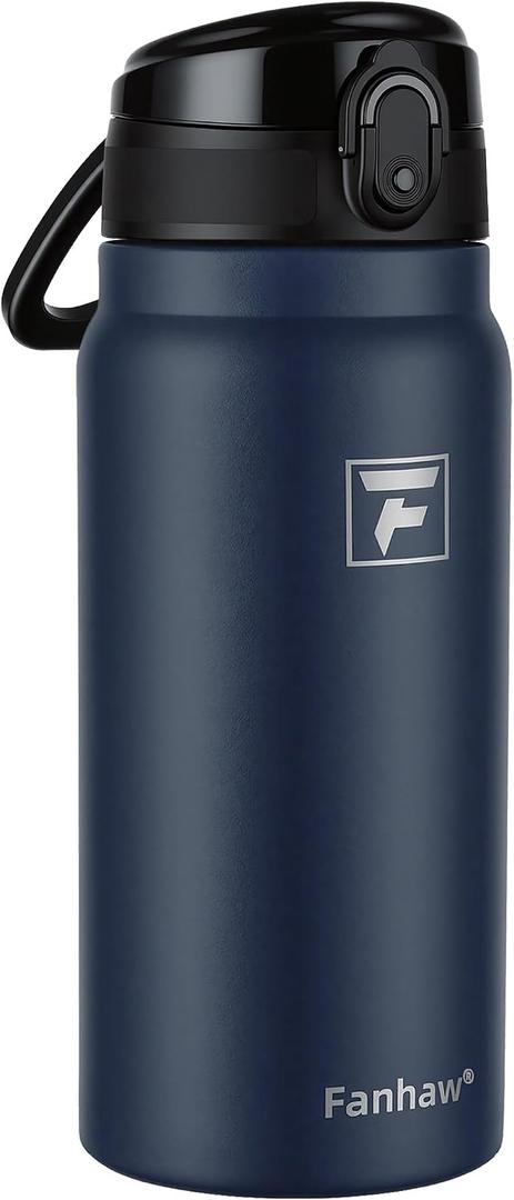 Fanhaw 20 Oz Insulated Stainless Steel Water Bottle with Chug Lid Wide Mouth, Leak-Proof, BPA-Free Ideal for Kids, Adults, Sports, Gym, and Outdoor Use (Navy Blue)