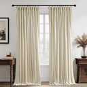 RYB HOME Beige Pinch Pleated Curtains, Light Blocking Thermal Insulated Noise Reducing Soft Drapes for Living Room Home Office, W34 x L84 inches, 2 Panels
