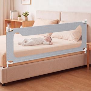 NurturaNook Baby Bed Rail Guard, Extra Tall Adjustable No-Gap Safety Rail for Toddlers, Fits Both Twin and Full Size Beds, Single Side(74.8"×25"), Gray