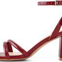 Shoe'N Tale Strappy Heels for Women Square Toe Chunky Block Heels Ankle Buckle Heeled Sandals (Red, 11)