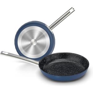 DishDelight Pots and Pans Set Nonstick, 9,11 Inch Induction Ceramic Cookware Set with Stay-Cool Handles, Added Plasma Diamond, Blue (2 Piece)
