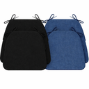 AAAAAcessories D-Shaped Chair Cushions, 2" Thick Dining Chair Pads with Ties and Removable, Machine-Washable Cover, 17" x 16", Set of 4, Black/Blue