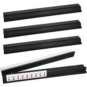 4PCS Wooden Mahjong Racks with Magnetic Pushers, 17.4 in Natural Wood American Mahjong Tile Rack Set, Modern Table Game Accessories for Mahjong TilesBlack,17.5