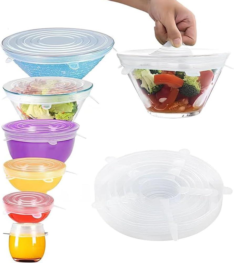 6pcs Silicone Stretch Lids Set, 6 Sizes, Reusable Food Storage Covers, Silicone Bowl CoversF, Lexible to Fit All Shape of Containers, Food Cover to Keep Food Fresh (Transparency)