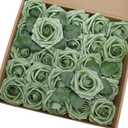 Artificial Flowers 50PCS Real Looking Elf Green Roses Fake Roses with Stem for DIY Wedding Bouquets Centerpieces Party Baby Shower Home Decorations