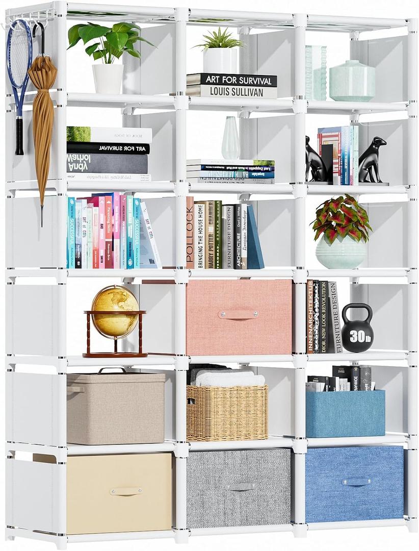 Mavivegue Book Shelf, 18 Cube Storage Organizer, DIY Bookcase, Metal Cube Bookshelf, Tall Book case for Bedroom, Living Room, Office, Closet Storage Organizer, Black Cubicle Storage Rack-White (18-Grid)