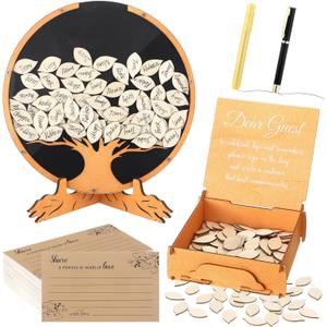 Wooden Funeral Guest Book Set for Memorial Service Celebration of Life Decorations Loving Memory Guestbook Included Share a Memory or Words of Love Cards Pen Table Sign(Tree of Life)