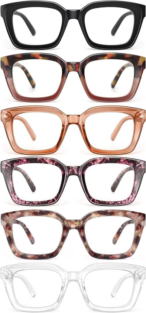miyya Stylish Reading Glasses for Women, Cheaters Eyeglasses, Oversized Blue Light Readers, Fashion Eye Glasses (N12 6 Pack Mix), +2.75