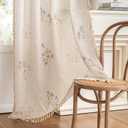 MYSKY HOME Floral Boho Farmhouse Curtains 96 Inches Long Linen Blend Spring Light Filtering Living/Dining Room Bohemian Window Treatments with Tassel Back Tab, 50" Wide Each Panel, 2 Panels, Pink