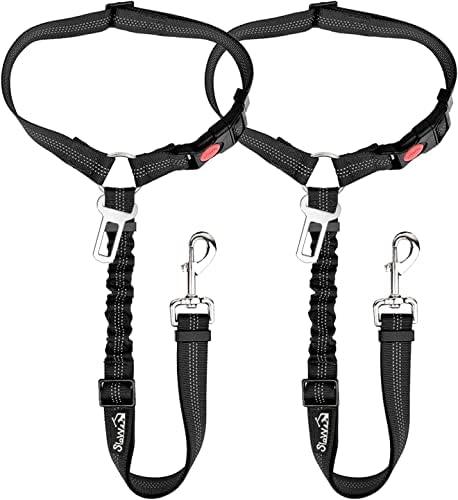 SlowTon Dog Seat Belt for Car, 1 Pack Dog Car Harness Seatbelt Adjustable with Elastic Bungee Buffer, 2 in 1 Pet Car Leash Headrest Restraint Dog Reflective Safety Tether (Black, Headrest+Clip)