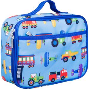 Wildkin Kids Insulated Lunch Box  Durable and Reusable for School & Travel - Trains, Planes, and Trucks (9.75 x 7 x 3.25 inches)