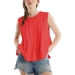Mingzhu Women's Summer Pleated Ruffle Hem Babydoll Vest Shirt Y2K Peplum Sleeveless Tank Top Casual Loose Fit M