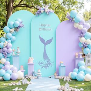 Blue and Purple Arch Cover 3 Set-7.2FT, 6.6FT, 6FT Arch Backdrop Cover Spandex Fitted 2- Color Fabric Stand Covers for Baby Shower Mermaid Theme Birthday Party Wedding Photo Background Decorations