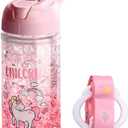Unicorn Water Bottles for Girls, Cute Unicorn Cup with Straw for Kids, Boys, Safety Lock, BPA-Free, Outdoor Pink Water Bottle with Lanyard,13.5oz Bottle for Sport, School, Travel