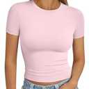 AUTOMET Women's Short Sleeve T Shirts Basic Summer 2025 Workout Tops Crew Neck Gym Crop Tops Trendy Y2K Clothes Light Pink M