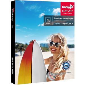 Koala Premium Photo Paper 8.5 x 11 In Luster Photo Printer Paper for Inkjet Printer Water-Resistant Soft Gloss 66lb 50 Sheets
