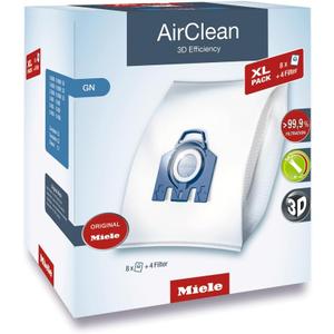 Miele Genuine GN HyClean Air XL Pack Vacuum Cleaner Bags for Miele Complete C2, Complete C3, Classic C1, S8, S5 & S2 Vacuum Cleaners, Pack of 8 Vacuum Bags and 4 Filters