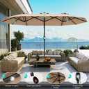 AreShark 13 FT Patio Umbrella with Solar Lights, Double-Sided Outdoor Table Umbrellas with Crank, Large Rectangular Market Umbrella for Porch, Lawn, Pool, Backyard, Beige