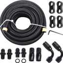 6AN 15FT 4L60E 4L65E Transmission Cooler Line Kit - Black,1/4"NPSM X 6AN -Steel-Black Nylon Braided Hose Kit Nylon Braided Fuel Line Hose Fitting Kit with 6AN 90 degree &Straight Hose Ends.