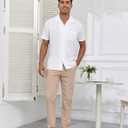 5 x Men's Short Sleeve Button Down Shirt Cuban Collar Anti-Wrinkle Shirt Casual Summer Beach Shirt (White, XL)