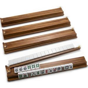 Majlux Mahjong Racks with Pushers Set of 4 for American Mahjong, 21 Inch Wooden Tile Holders with Metal Handles and Side Stoppers, Gift for Women, Seniors, Family Game Nights