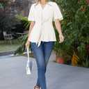 GRACE KARIN 2026 Women's Elegant V Neck Peplum Tops Tie Front Short Bell Sleeve Shirts Tops Blouse (White, S)