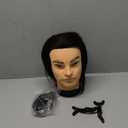 Barber Mannequin Head - 12'' Practice Head with Human Hair, Clamp Stand for Hairdresser Cutting & Styling (Black)
