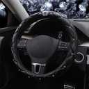 New Diamond+Leather Steering Wheel Cover,Bling Crystal Rhinestones Steering Wheel Cover Universal Fit 15" Car Wheel Protector for Women Girls (Black Crown)