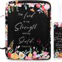 Laumoi Bible Cover Floral Bible Case with Handle and Zippered Back Pocket 10 Inch Women Bible Bag with Bookmark Portable Bible Carrying Case for Bible Study, Outdoor, Daily Commuter (Less Flower)