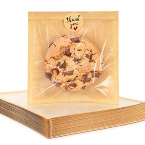 Foranda Cookie Packaging Bags with Seal, 5.7x6.5 Inch Paper Bakery Bags with Window, Heat Sealable & Grease Resistant To Go Bake Sale Sleeves for Treat, Donut, Cake Slice, Scone, Brownie