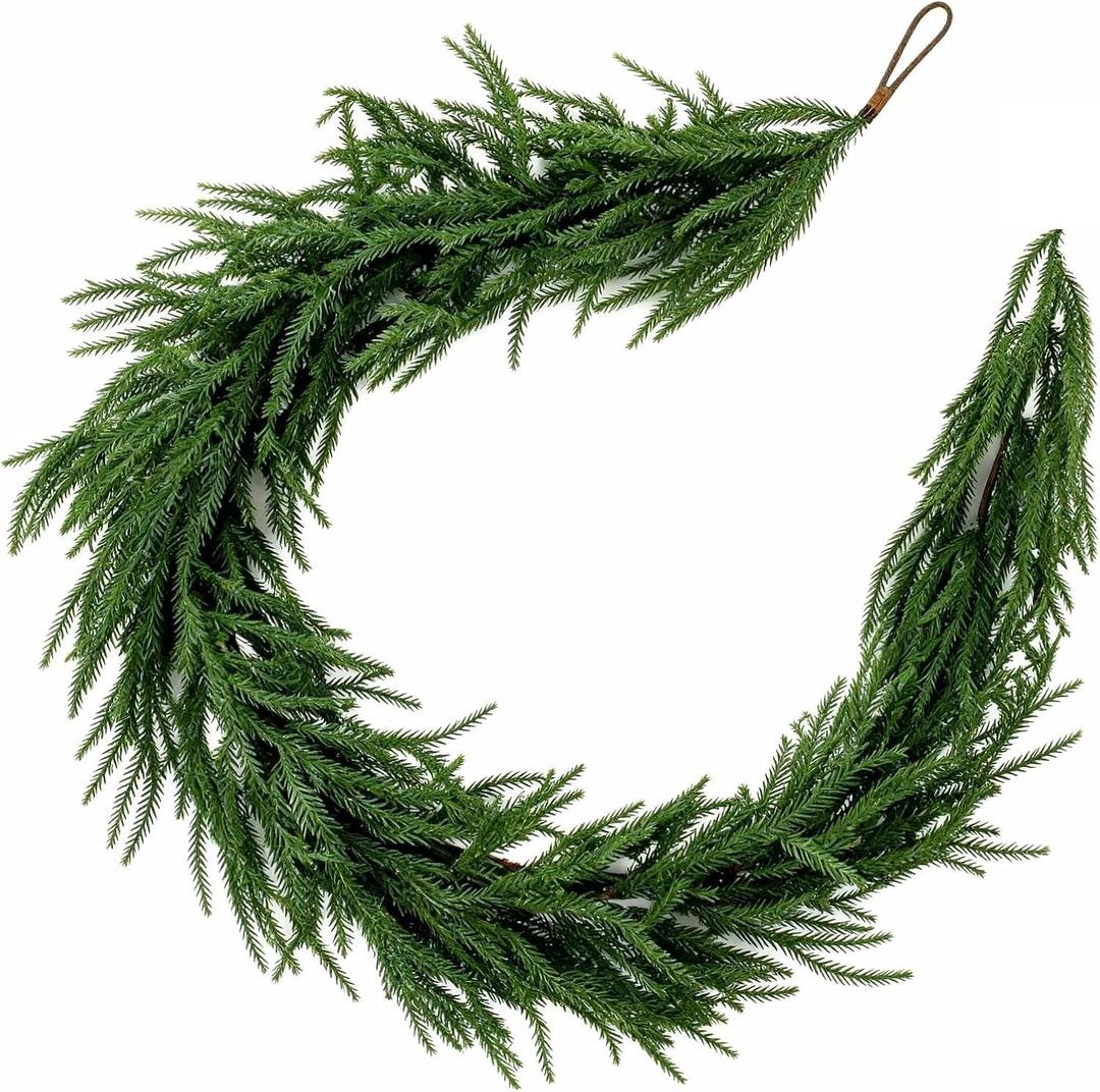 6FT Christmas Artificial Norfolk Pine Garlands, Real Touch Winter Pine Garland, Realistic Green Artificial Greenery Garland for Mantle, Table, Wall, Fireplace, Indoor &Outdoor Holiday Decorations (1Pc)