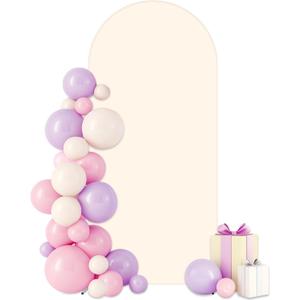 7.2FT Beige Arch Backdrop Cover, Stretch Spandex Chiara Arch Stand Cover for Wedding Birthday Baby Shower Party Decoration, Fitted Round Top Arch Background Cover