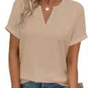 WIHOLL Womens Blouses Spring Tops Short Sleeve Shirts Dressy Casual Summer Vacation Fashion Clothing 2026 (Beige, XL)