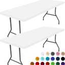 Moosfor Spandex 6 Foot Rectangle Table Cloth 2 Pack, Elastic Fitted Tablecloths for Picnic, Stretch Washable Patio Table Cover for Outdoor, Camping, Banquet and Parties (White, 30"x72")
