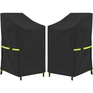 Stackable Patio Chair Cover - 600D High Back Outdoor Chair Cover Waterproof & Heavy Duty, 2 Pack Lawn Furniture Stacking Seat Cover for 4-6 Outdoor Stackable Dining Chairs - 28 x 36 x 47 Inch
