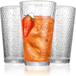 Amyoole Drinking Glasses Set of 8,16oz Clear Highball Water Glasses, Stackable Lead-Free Hammered Glass Cups, Kitchen Drinkware Glassware for Cocktail, Beer, Juice, Iced Tea, Margaritas and Mixed Drinks