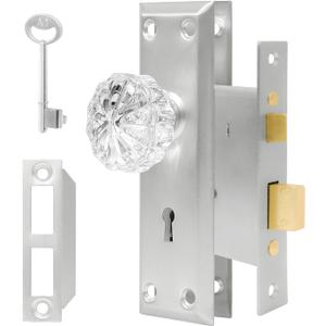 Mortise Lock Set for Interior Door - Vintage Crystal Glass Door Knobs with Skeleton Key & Brushed Nickel Finish 2 Pack